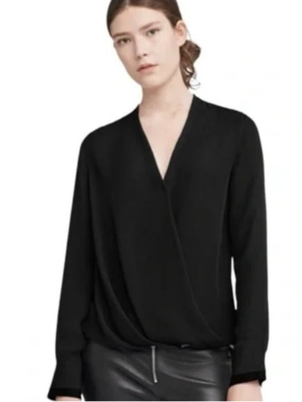 Rag & Bone Victor Silk Surplice Blouse Black Long Sleeve Size Small